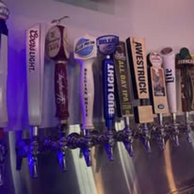Closeup of the draft beer taps