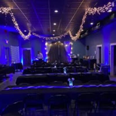 Banquet room with blue lighting
