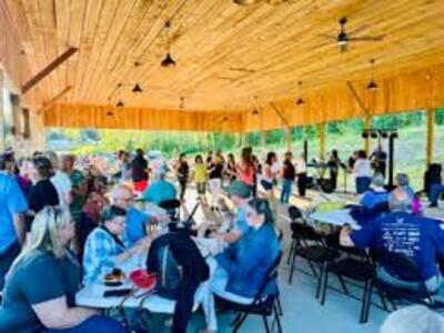 Crowd dining at the pavilion