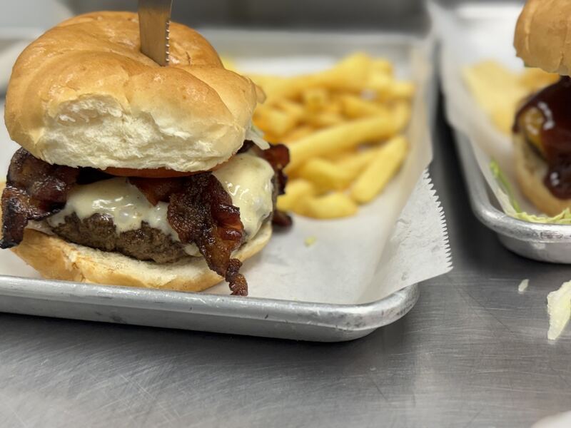 Bacon cheeseburger closeup