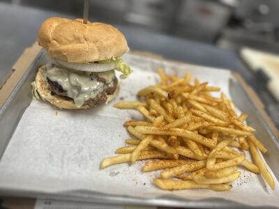 Swiss mushroom burger