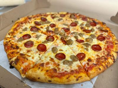 Pepperoni and sausage pizza